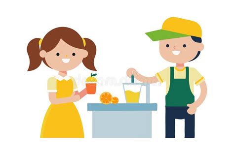 Cartoon Illustration of Kids Running a Lemonade Stand, Selling Fresh ...