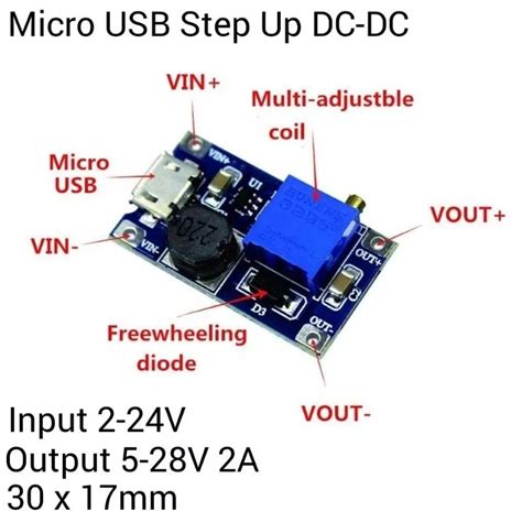 Jual Mt3608 Adjustable Step Up Boost Dc Micro Usb 2a 2v 24v To 5v 28v