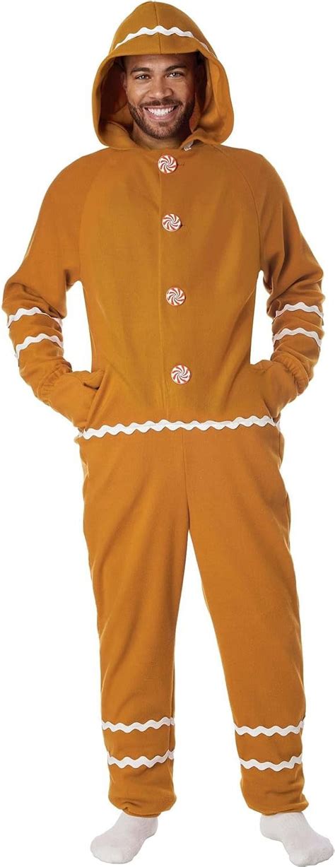 Awevudst Gingerbread Man Costume Long Sleeve Hooded Christmas Jumpsuit