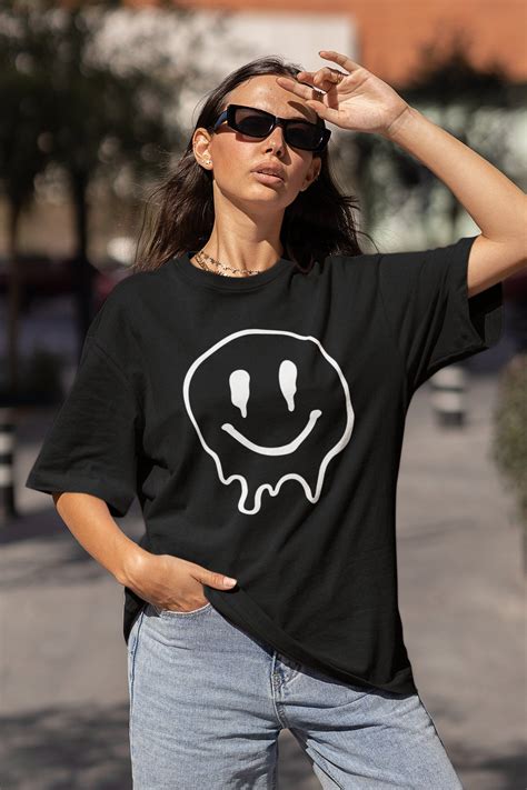 Melting Smiley Face T Shirt Dripping Smile Face Tee Happy Face Shirt Short Sleeve Unisex T Shirt