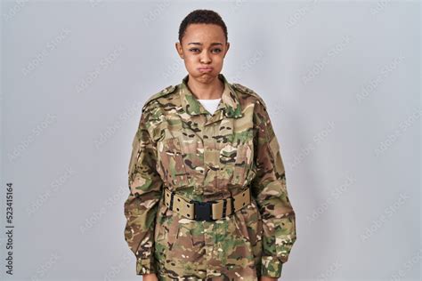 Beautiful african american woman wearing camouflage army uniform ...