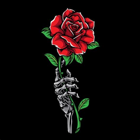 Skeleton Hand Holding Rose Tattoo