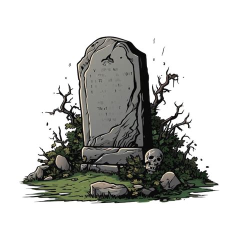 Premium Vector Vector Headstone With Skeleton Head Tombstone In Cemetry Ancient Tombstone With