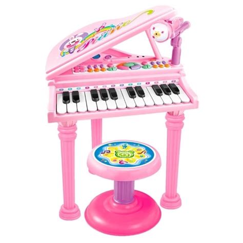 Piano Infantil Rosa Brinquedo Com Microfone E Banquinho Importway