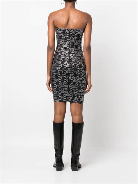 Philipp Plein Sequin Embellished Monogram Mini Dress In Black ModeSens