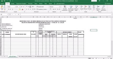 Descargar Formato De Inventario De Bienes En Excel Formatos