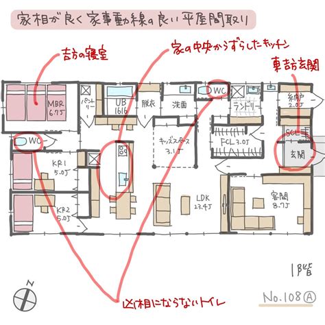 家事動線と居心地の良さを満たし、家相が良い平屋間取り【41坪4ldk平屋建】no108a みゆう間取り相談室