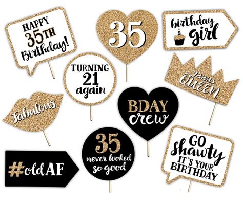 Th Birthday Printable Photo Booth Props Gold Black And Etsy