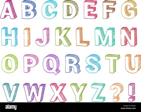 Alphabet Set Form Hand Gezeichnete 3d Vektor Skizzieren Sie Die