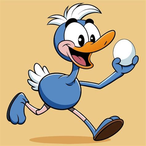 Una ilustración de dibujos animados de un pato azul con un pico azul y