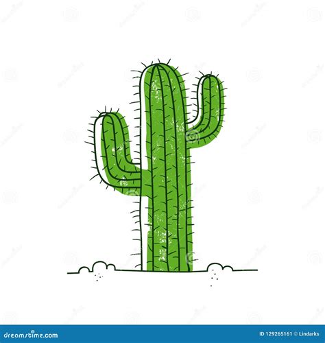 Cactus In Desert Vector Hand Drawn Cartoon Style Illustration Isolated