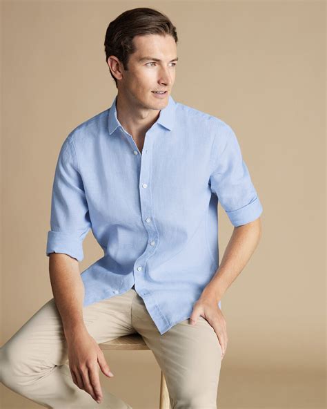 Pure Linen Shirt Sky Blue Charles Tyrwhitt