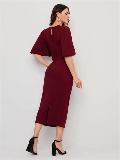 Shein Modely Butterfly Sleeve Keyhole Back Split Hem Dress Shein Usa