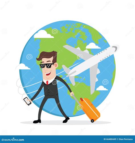 Businessman On Business Trip And Travel Around The World Stock Vector