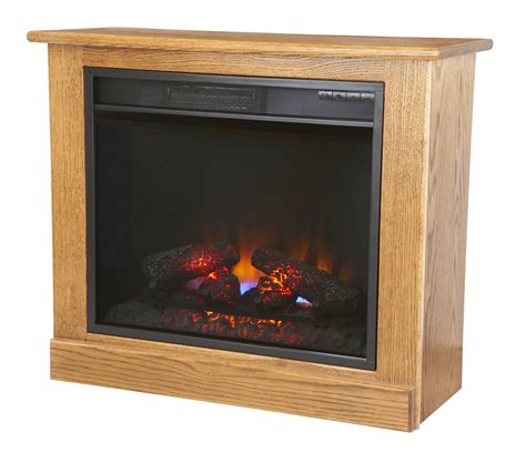 Portable Wood Wall Mantel With Electric Fireplace Heater On Casters