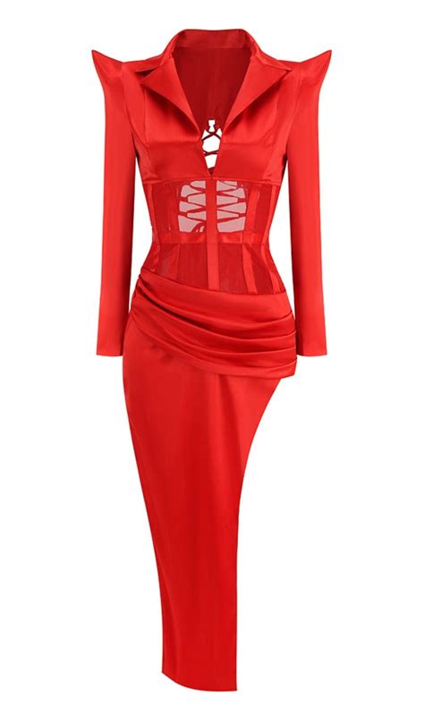 Corset Plunge Jacket Dress In Red Sis Label Latest Party Wear 2023