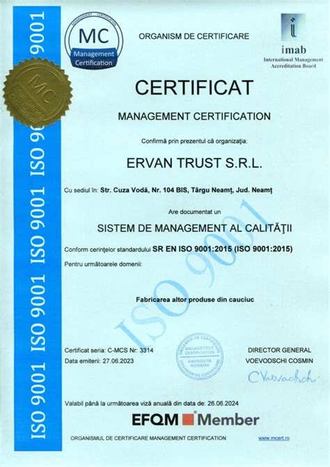 Certificate Ervan Trust Covoare Din Cauciuc Placi Tehnice Din