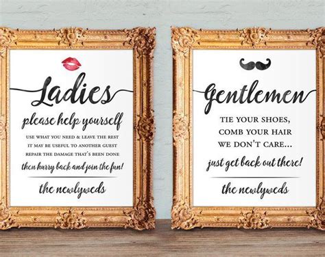 Wedding Bathroom Basket Signs Womens And Mens Hospitality Etsy