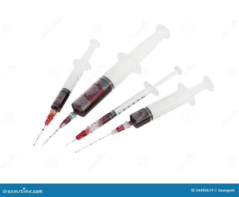 Set Of Syringe With Blood Isolated On White Backgroune Stock Image