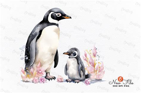 Watercolor Mom and Baby Penguin Clipart Graphic by Graftify · Creative
