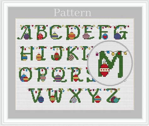 Christmas Alphabet Cross Stitch Pattern Monogram Font Cross Stitch