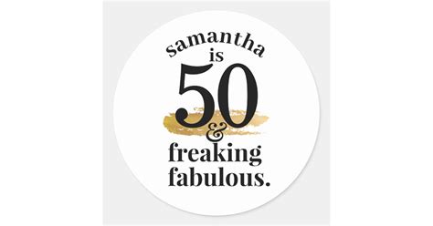 Fabulous 50th Birthday Black Gold Favour Classic Round Sticker Zazzle