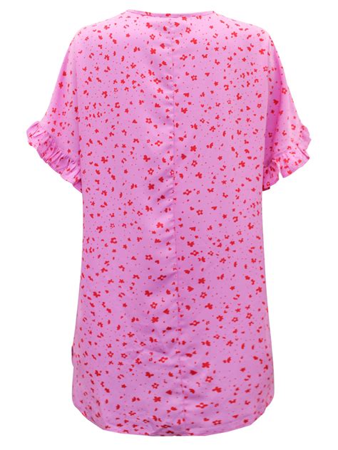 Plus Size Wholesale Clothing By Simply Be Pink Floral Frill Sleeve