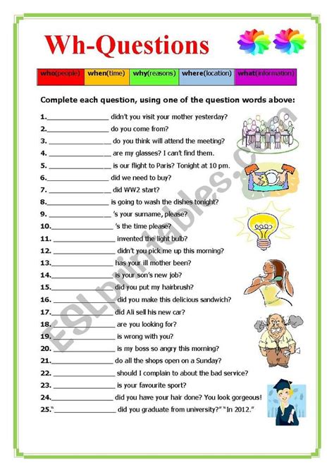 Wh Questions Esl Worksheet By Elle81 Wh Questions Wh Questions Esl