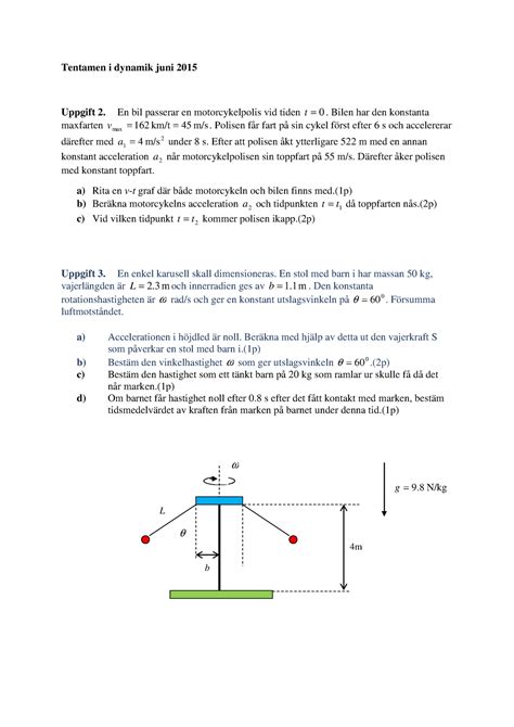 Ten En Gammal Tenta Ppu Tentamen I Dynamik Juni Uppgift