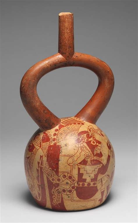 Stirrup Spout Bottle With Confronting Figures Moche The