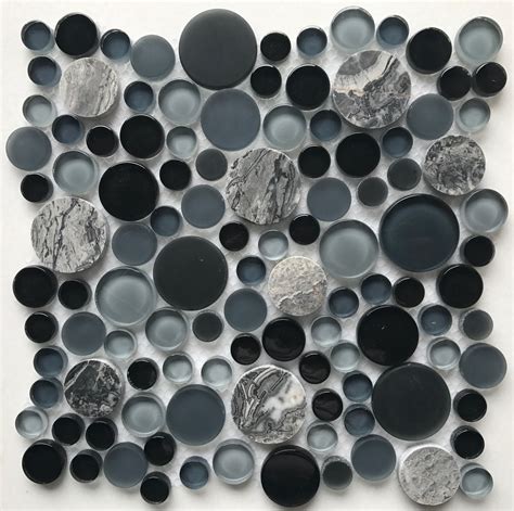 Black Gray Random Circles Glass And Stone Blend Mosaic Bubw 3