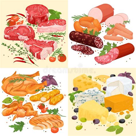 Meat Products Square Compositions Stock Vector Illustration Of