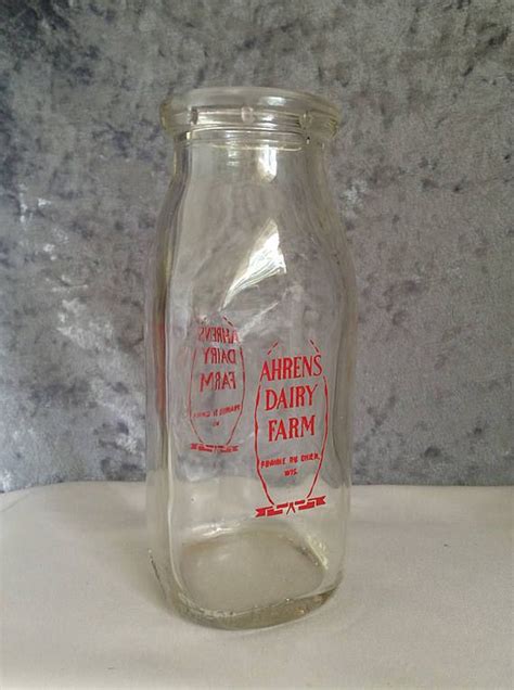 Vintage Glass Milk Bottle 1950s Ahrens Dairy Farm Prairie Du Chien Wisconsin Antique Half Pint