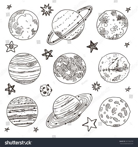 Set Doodle Planet Hand Drawn Vector Stock Vector 391596799 Shutterstock