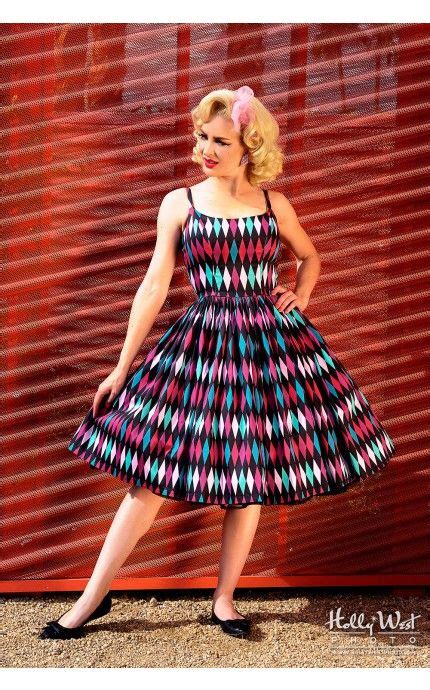 Pinup Couture Jenny Dress In Turquoise And Black Harlequin Print Pinup Girl Clothing