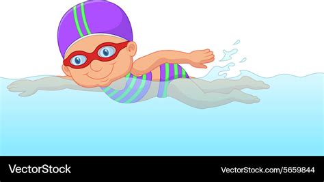 Cartoon Little Girl Swimmer In The Swimming Pool Vector Image