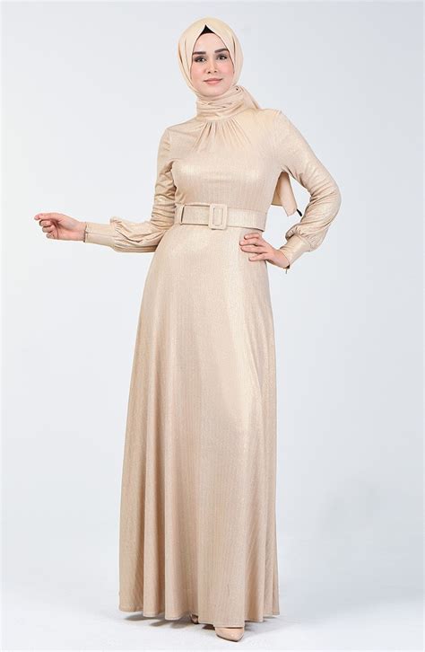 Belted Evening Dress Gold Sefamerve