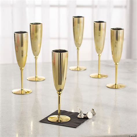 Gold Metallic Plastic Champagne Flutes 48 Pc Oriental Trading