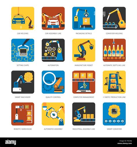 Industrial Assembly Line Flat Icons Set Stock Vector Image And Art Alamy