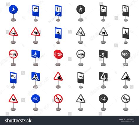 Different Types Road Signs Cartoonmono Icons Stock Vector Royalty Free