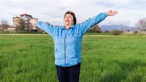 The Concept Of A Healthy Lifestyle And Sports Happy Elderly Woman In