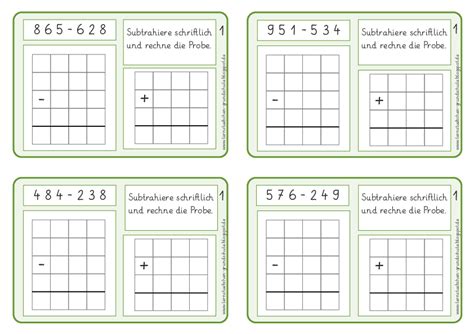 subtrahieren und Probe rechnen pdf Lernstübchen