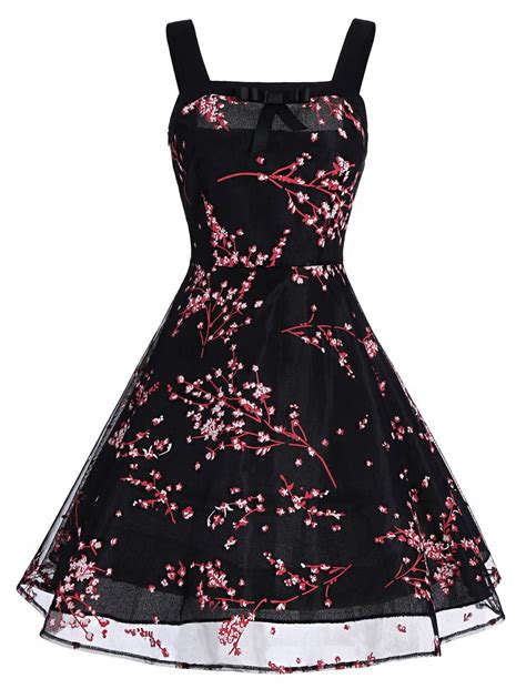 Off Vintage Bowknot Floral Print Flare Dress Rosegal