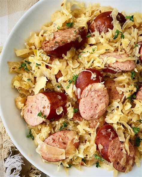 Slow Cooker Sausage & Sauerkraut - Fit Slow Cooker Queen