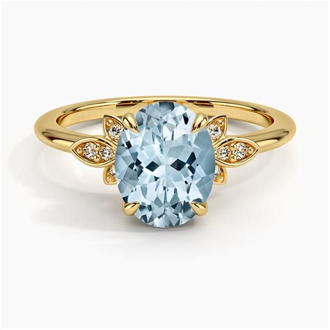 Aquamarine Fiore Diamond Ring In K Yellow Gold