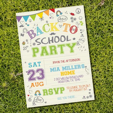 Doodle Back To School Party Invitation Doodle Party Invitation