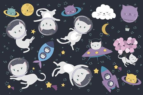 Space Cats Illustrations And Pattern Astronaut Cat Space Cat Space