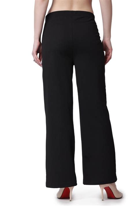 Buy Popwings Formal Casual Black Solid Highrise Women Trouser Black