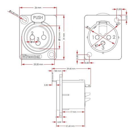 Conector Painel Xlr Fêmea 3 Polos Wireconex kit 04 Unidades