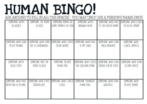 Sample Human Bingo Grids For Team Building Team Bonding